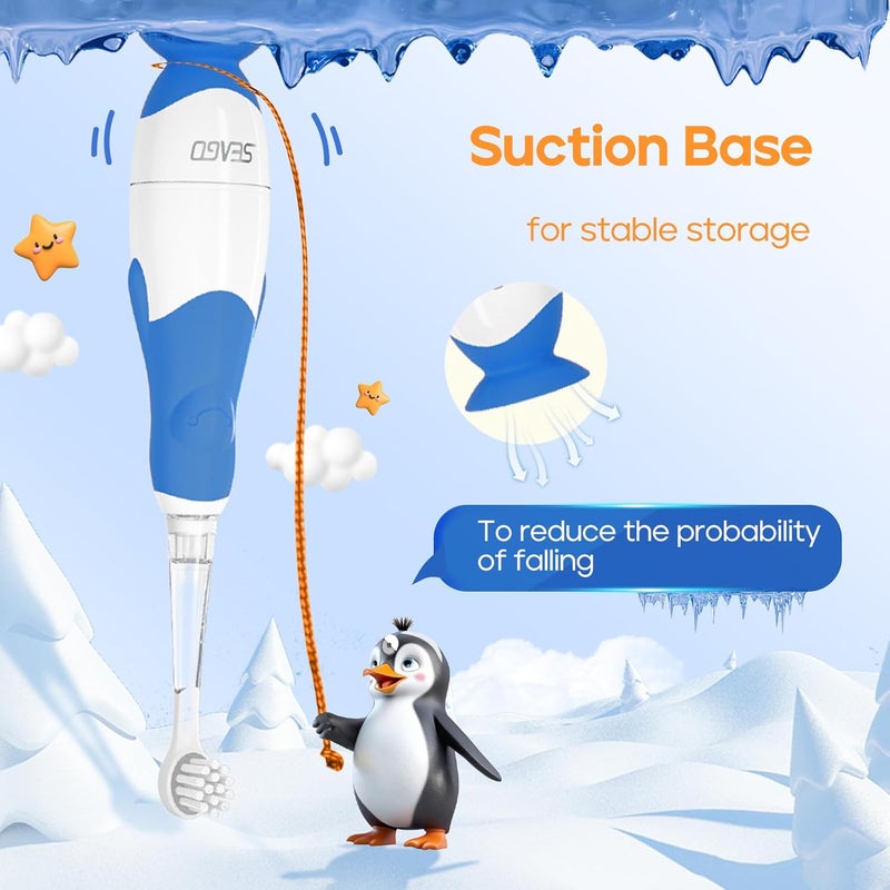 Seago فرشاة أسنان كهربائية للأطفال من 0-3 سنوات، فرشاة أسنان للأطفال مع مؤقت ذكي وقاعدة شفط، 4 رؤوس فرشاة بديلة SG-513 (كحلي-سي) - Image 2